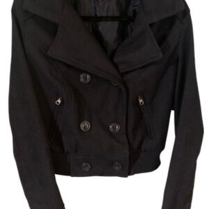 Blue Double-Breasted Pea Coat with Wide Lapel